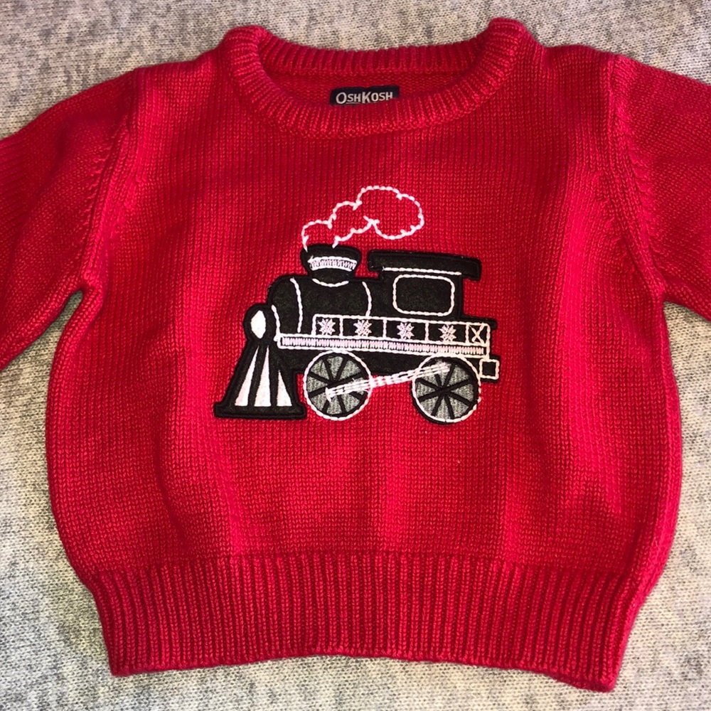Oshkosh Red Christmas Sweater Steam Train Cotton Holiday Pictures